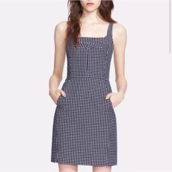 McGinn Womens Size 6 Cora Polka Dot Navy White Mini Tank Dress Structured Square - Picture 1 of 15